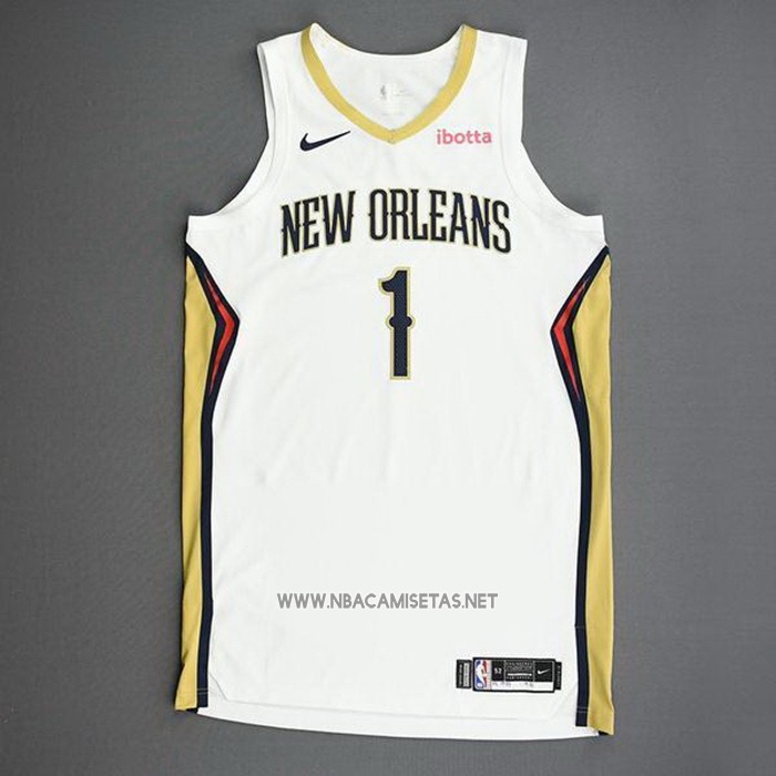 Camiseta New Orleans Pelicans Zion Williamson NO 1 Association Autentico 2020-21 Blanco